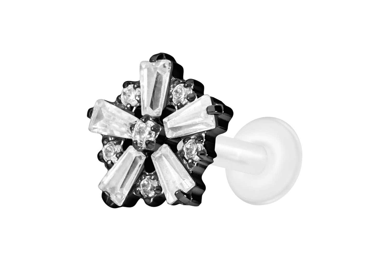 PTFE Labret Piercing mit Innengewinde + Titan-Aufsatz SCHNEEFLOCKE